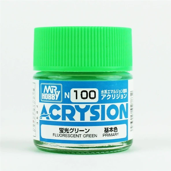 Mr.Hobby N-100 10 ml. Fluorescent Green, Acrysion Serisi Model Boyası ürün görseli
