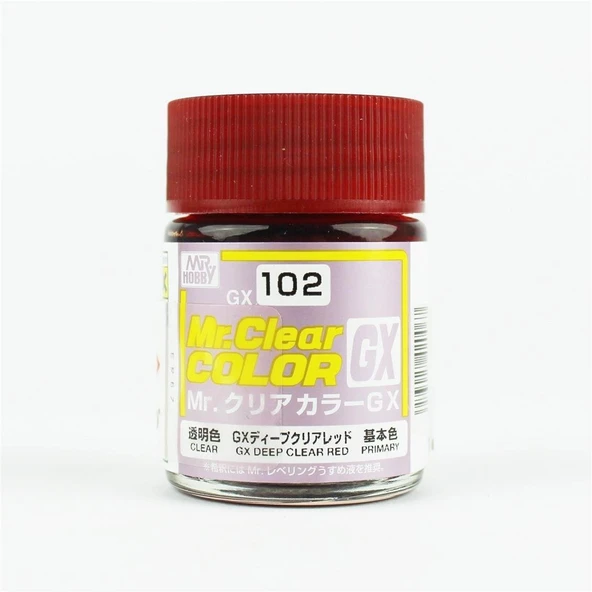 Mr.Hobby GX-102 18 ml. Deep Clear Red, Mr.Clear Color Serisi Model Boyası ürün görseli