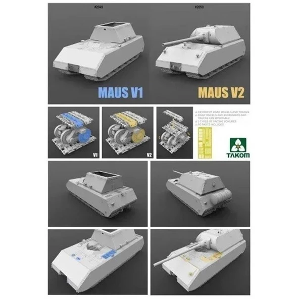 Takom 2049 1/35 Ölçek, Alman Süper Ağır Tankı Maus V1, Plastik Model Kiti - Resim 2