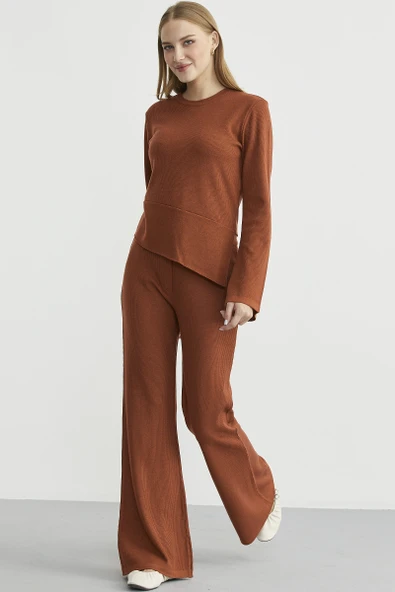 İkili Pantolon Kazak Triko Takım - Kiremit - 4