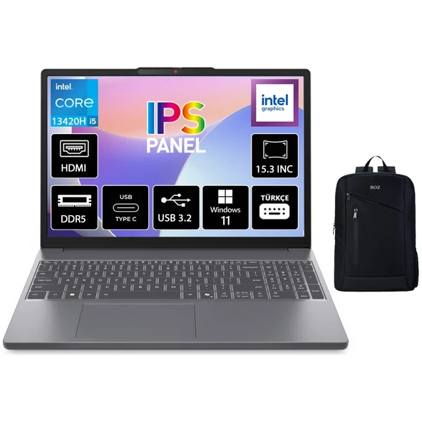 Ideapad Slim 3 Intel Core I5 13420H 24GB 512GB SSD Windows 10 Pro 15.3" Wuxga IPS Taşınabilir Bilgisayar 83K1004ETR + Boz Çanta ürün görseli 1