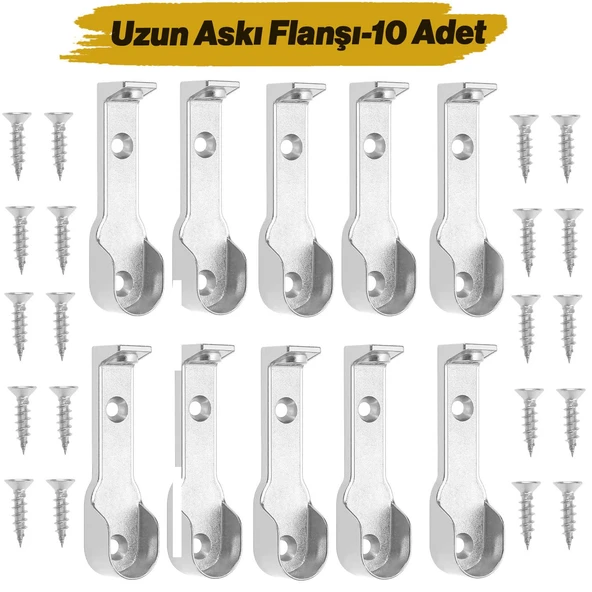 Uzun Askı Flanşı Dolap Boru Sabitleme Kıyafet Elbise Askı Flanş Aparatı Krom 70 mm ( 5 Çift ) ürün görseli