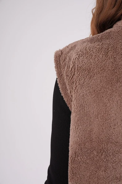 Kadın Vizon Peluş Yumoş Fermuarlı Kapüşonlu Yelek 22KYLKPELO - Resim 3