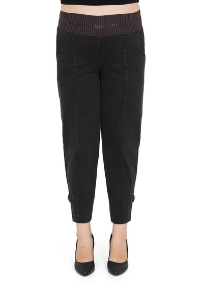 Büyük Beden Kadın Mom Model Lastikli Yüksek Bel Pamuk Kot Pantolon - Resim 2