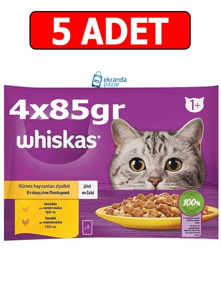 whiskas tavuklu hindili pouch kedi yaş mama (4x85gr) 5adet kümes hayvanları ziyafeti kedi konserve ürün görseli 1