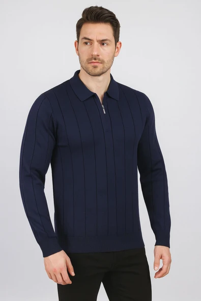 Slim Fit Polo Yaka Uzun Kol Erkek Triko - 7424