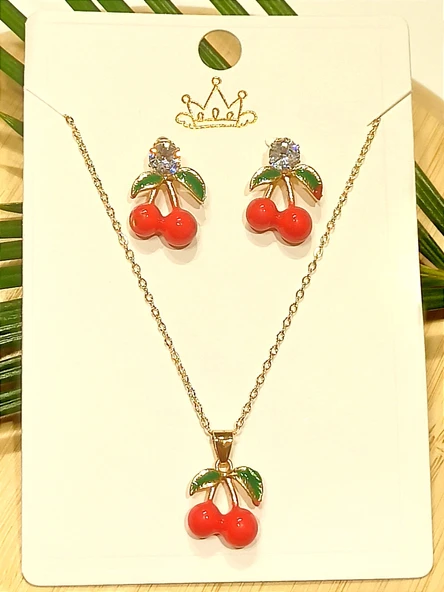 Monalisa Home Renkli Kiraz Küpe Kolye set