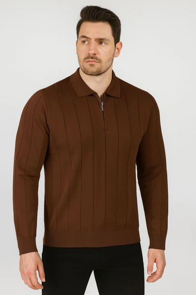 Slim Fit Polo Yaka Uzun Kol Erkek Triko - 7424 - 9