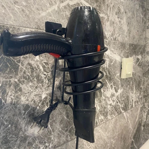 OLLEVRA Kendiliğinden Yapışkanlı Siyah Paslanmaz Metal Fön Makinesi Askısı Saç Kurutma Makinesi Tutacağı - Resim 3