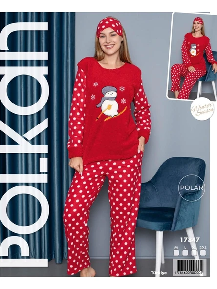 Polkan 17847 Polar Kırmızı Puanlı Kardan Adam Pijama Takım ürün görseli
