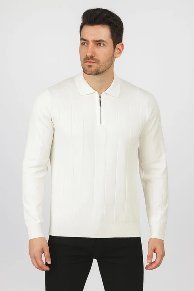 Slim Fit Polo Yaka Uzun Kol Erkek Triko - 7424 - 3