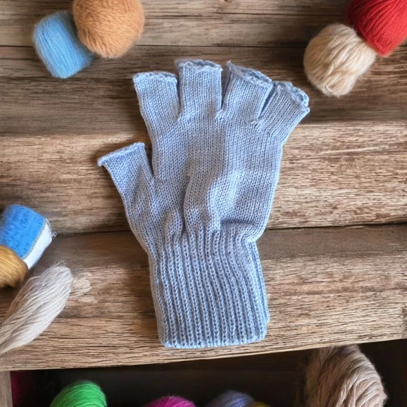 Tiriko Kadın Kesik Eldiven Açık Mavi - Resim 5