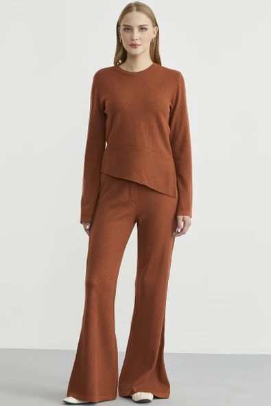 İkili Pantolon Kazak Triko Takım - Kiremit - 3