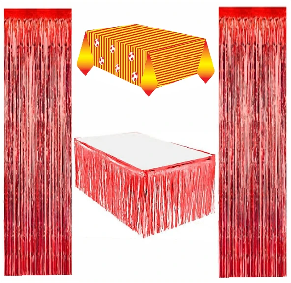 Taraftar Sarı Kırmızı Masa Örtüsü, Kırmızı Masa Eteği, 2 Adet Kırmızı Arka Fon ürün görseli 1