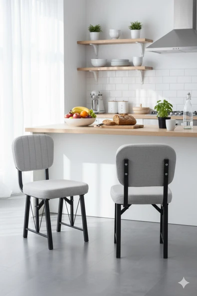 Elfin Mutfak Sandalyesi Yemek Odası Bahçe Balkon Otel Restoran Kafe Sandalyesi - 1 Adet - Gri