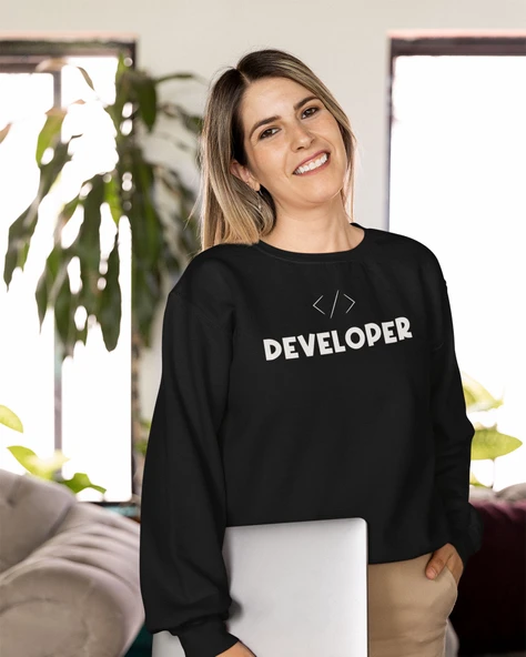 Yazılımcılara Özel Meta Developer Baskılı, Unisex, Sıfır Yaka Regular Sweatshirt, 2'li Takım - Resim 8