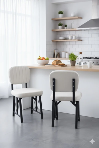 Elfin Mutfak Sandalyesi Yemek Odası Bahçe Balkon Otel Restoran Kafe Sandalyesi - 1 Adet - Krem