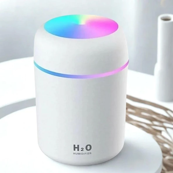 OLLEVRA Usb Rengarenk Işıklı 300 ml Ulrasonik Hava Nemlendirici Buhar Makinesi Ve Hava Aroma Difüzörü - Resim 4