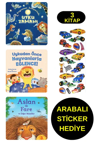 ARABALI STİCKER HEDİYELİ - OKUL ÖNCESİ RESİMLİ KİTAPLAR – HAYVANAT BAHÇESİNDE UYKU ZAMANI - ASLAN ürün görseli