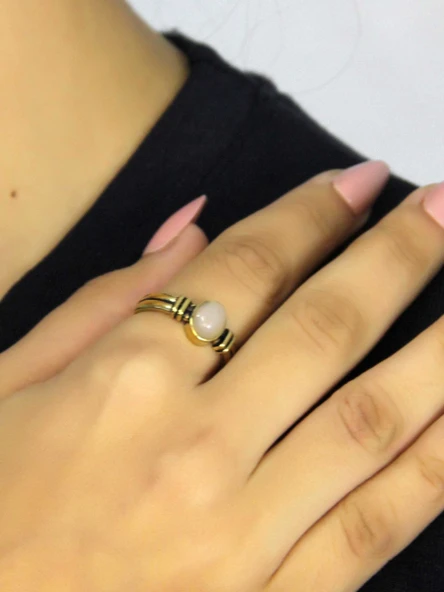 Doğal Taş Pembe Kuvars Taşlı Antik Model Kadın Ayarlanabillir Yüzük euy81pk - Resim 2