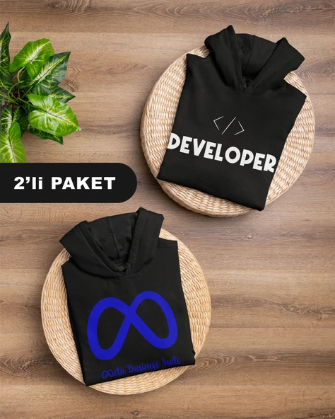 Yazılımcılara Özel Meta Developer Baskılı, Unisex, Kapüşonlu Regular Hoddie Kangru Sweat, 2'li Paket ürün görseli