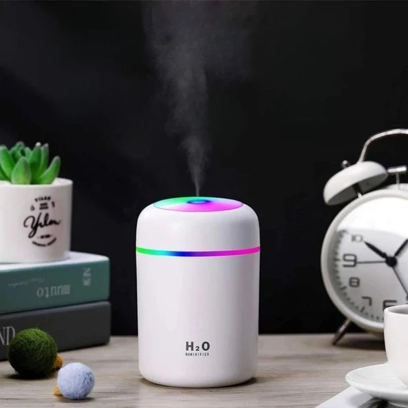 OLLEVRA Usb Rengarenk Işıklı 300 ml Ulrasonik Hava Nemlendirici Buhar Makinesi Ve Hava Aroma Difüzörü - Resim 2