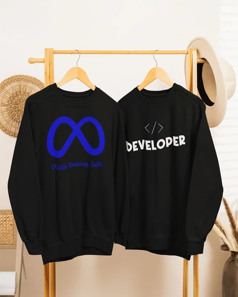 Yazılımcılara Özel Meta Developer Baskılı, Unisex, Sıfır Yaka Regular Sweatshirt, 2'li Takım ürün görseli