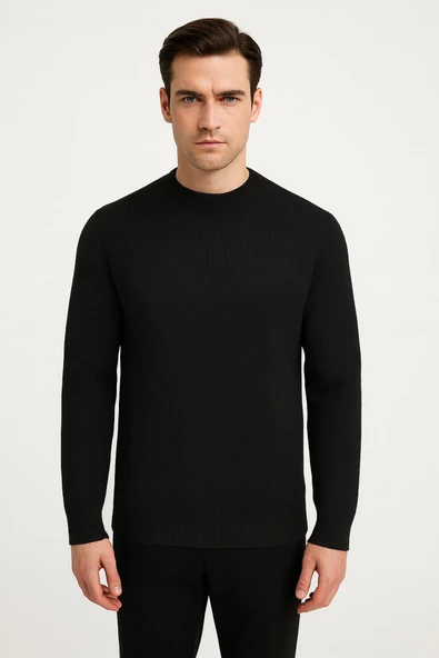 Slim Fit Bisiklet Yaka Uzun Kol Erkek Triko - 7426 - 3