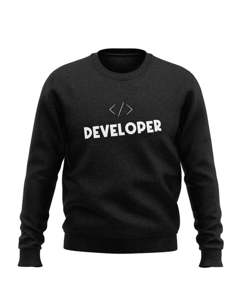 Yazılımcılara Özel Meta Developer Baskılı, Unisex, Sıfır Yaka Regular Sweatshirt, 2'li Takım - Resim 5