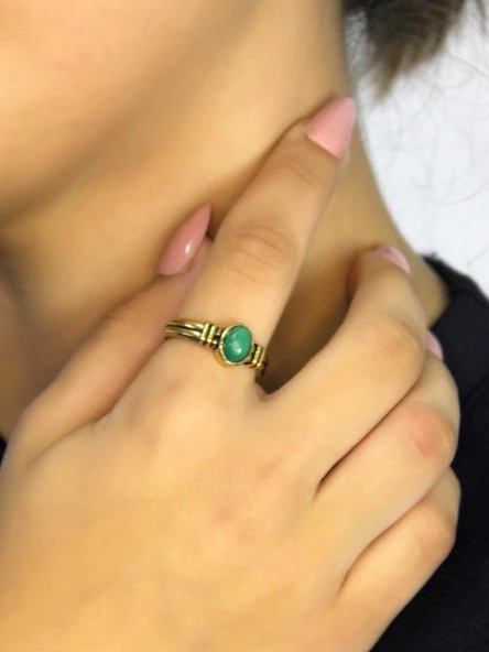 Doğal Taş Yeşil Akik Doğal Taşlı Antik Model Kadın Ayarlanabillir Yüzük euy81ya ürün görseli