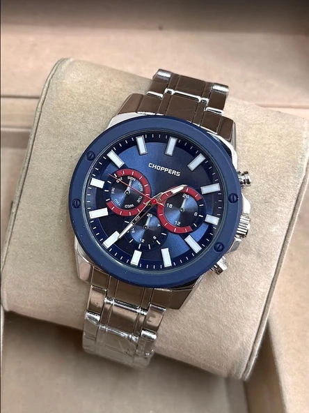 Gümüş Renk Kaplama Çelik Kordonlu Parlak VIP Model Yuvarlak Spor Kadran Erkek Saati | Sportif Şıklık ürün görseli 1