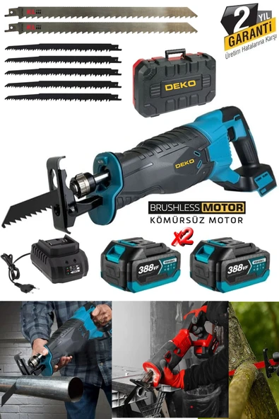 Deko Çelik Şanzıman Çift Akülü 388VF Tilki Kuyruğu Testere Beton Tuğla Kemik Kesme + 7 Bıçak Set ürün görseli