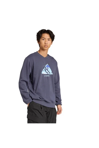 adidas Erkek  Mavi  Sweatshirt SNOW CREW KE2318 - Resim 4