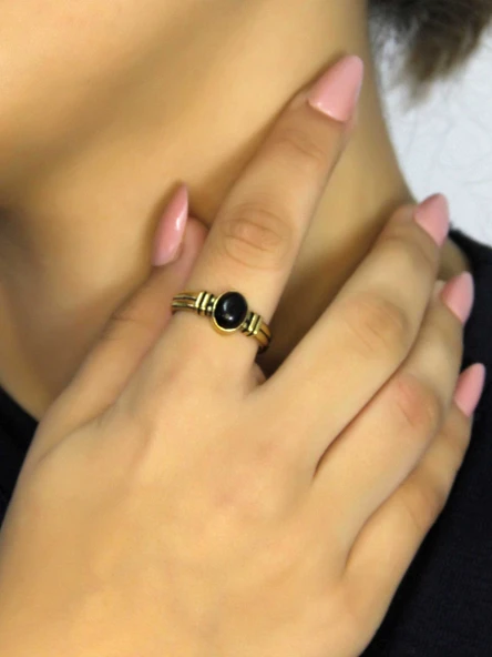 Doğal Taş Oniks Doğal Taşlı Antik Model Kadın Ayarlanabillir Yüzük euy81o ürün görseli