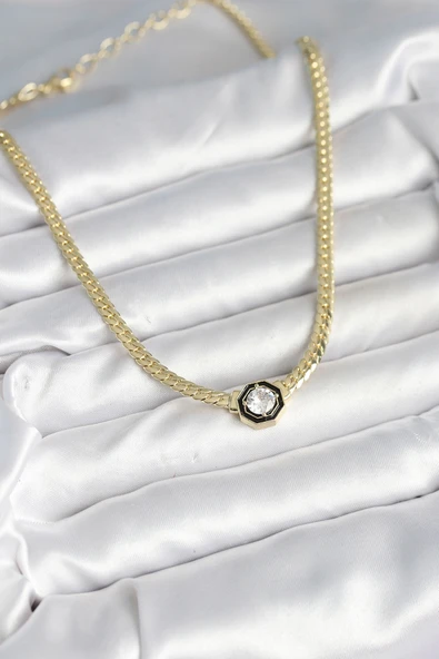 Pirinç Gold Renk Zirkon Taşlı Kadın Kolye - TJ-BKO10601 - Resim 2