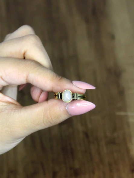 Doğal Taş Pembe Kuvars Taşlı Antik Model Kadın Ayarlanabillir Yüzük euy81pk - Resim 3