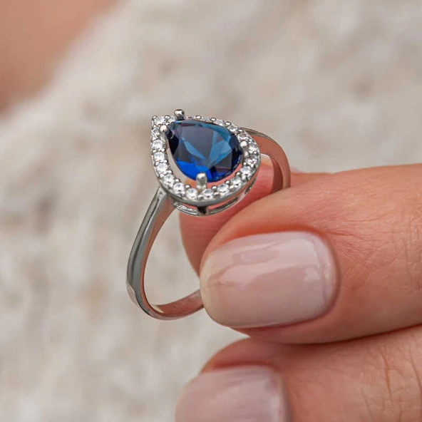 Gümüş Damla Safir Taşlı Kadın Yüzük  SL12643 ürün görseli