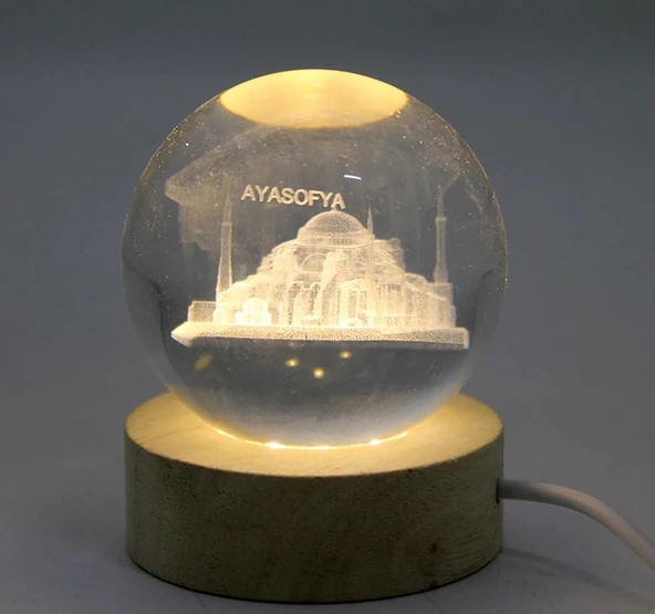 3d Kristal Cam Küre Ahşap Soketli İstanbul Temalı Led Lamba Alk2573 ürün görseli