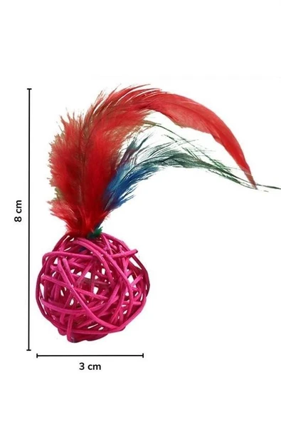 OLLEVRA 2li Rattan Renkli Peluş Tüy Kedi Köpek Oyuncak Yakalama Çiğneme Çıngıraklı Top Oyuncağı - Resim 4