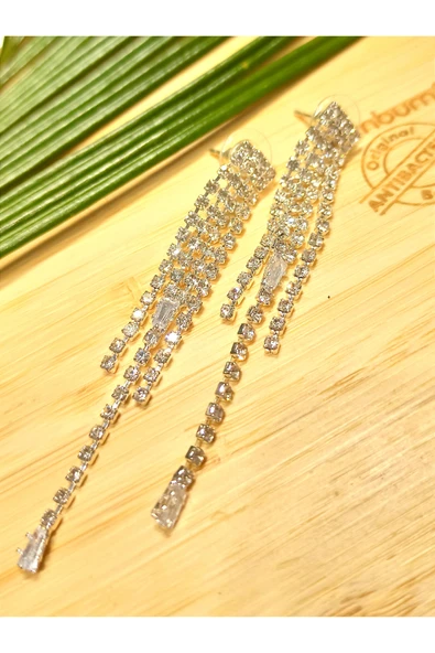 Monalisa Home Lüks Gümüş Renk Taşlı Abiye Küpe ürün görseli 1