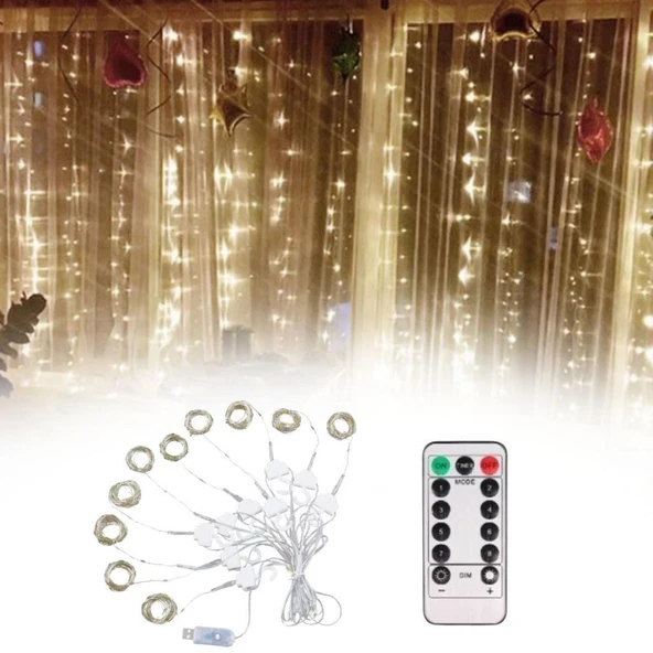 OLLEVRA Uzaktan Kumandalı LED Perdeye Takılabilen Kancalı Işık Usb 3x3 Metre Peri Perde LED - Resim 3