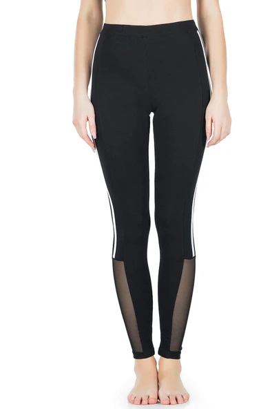 Derya Kurşun Şeritli Transparan Detaylı Kadın Tayt 0602 - Resim 3