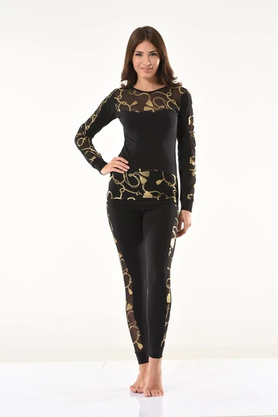 Derya Kurşun Varaklı Transparan Detaylı Tayt Takım 1130 - Resim 2