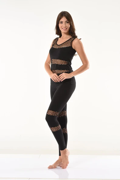 Derya Kurşun Puantiyeli Transparan Tayt Takım 1504 - Resim 4