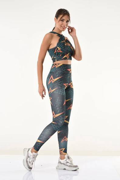 Derya Kurşun Baskılı Büstiyer Tayt Takım 531 - Resim 4