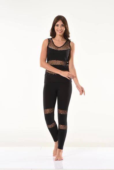 Derya Kurşun Puantiyeli Transparan Tayt Takım 1504 - Resim 2