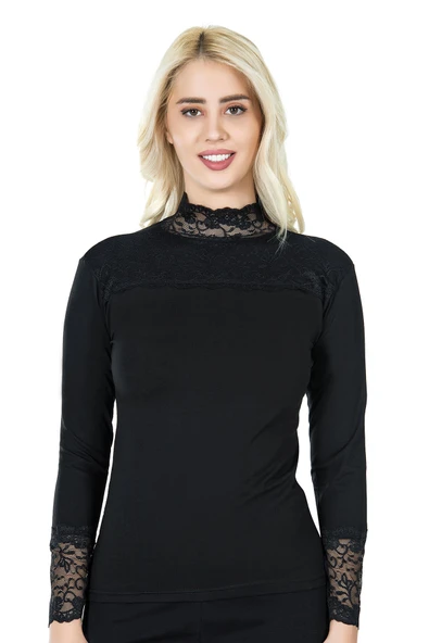 Derya Kurşun Uzun Kol Balıkçı Yaka Dantelli Kadın Tişört 241 ürün görseli 1