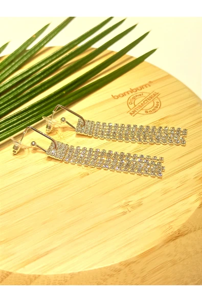 Monalisa Home Lüks Gümüş Renk Taşlı Abiye Küpe ürün görseli 1