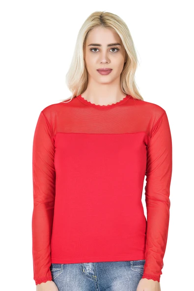 Derya Kurşun Uzun Kol Transparan Yaka Kadın Tişört 293 ürün görseli 1