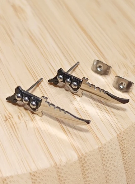 Monalisa Home Gümüş Renk  Bıçak Figürlü  Unisex Çelik Küpe ürün görseli 1